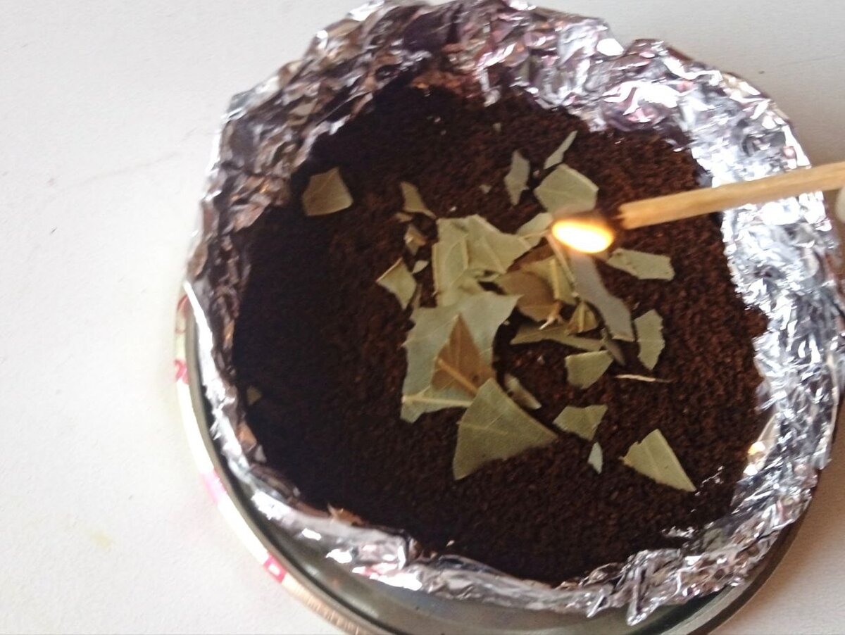 Поломайте лаврушку на кусочки и подожгите