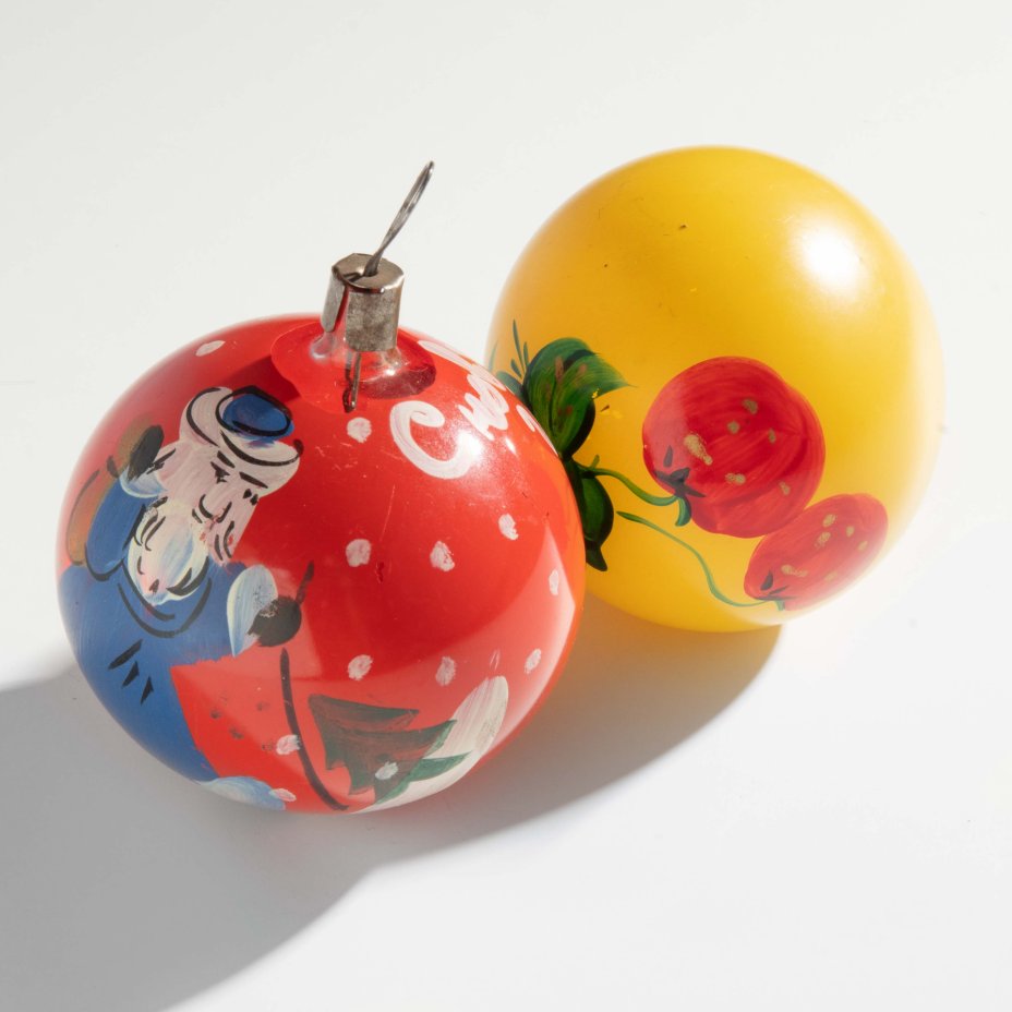 Набор из 2 винтажных елочных шаров, стекло, СССР, 1950-1980 гг.