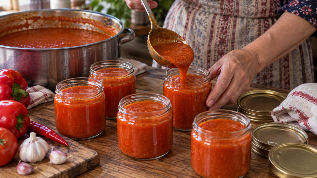 острый соус для мяса раскладывают по небольшим банкам