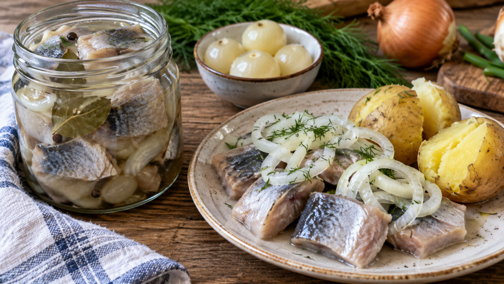 малосольная сельдь кусочками с картофелем после посола