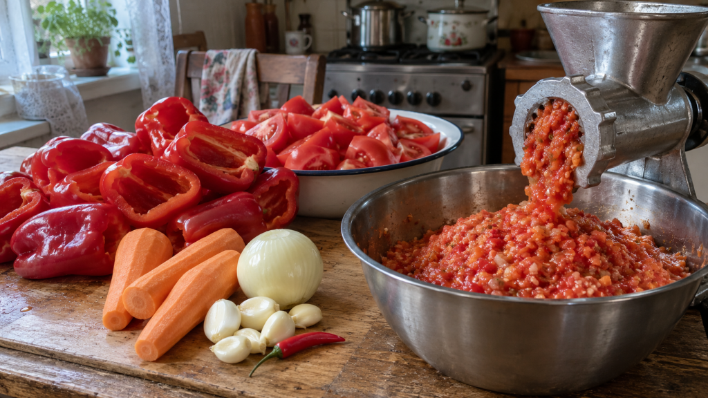 овощи для острого соуса пропускают через мясорубку