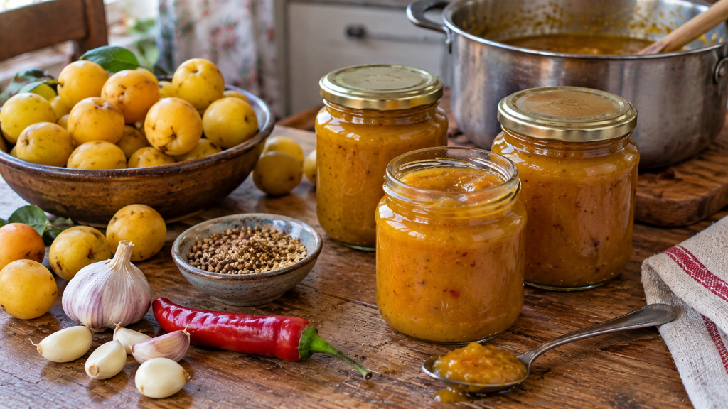 соус из жёлтой алычи на зиму к мясу без уксуса