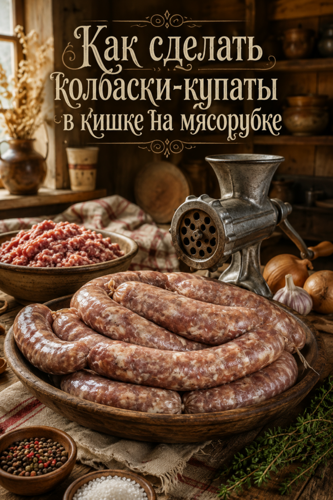 домашние купаты в кишке, приготовленные на мясорубке