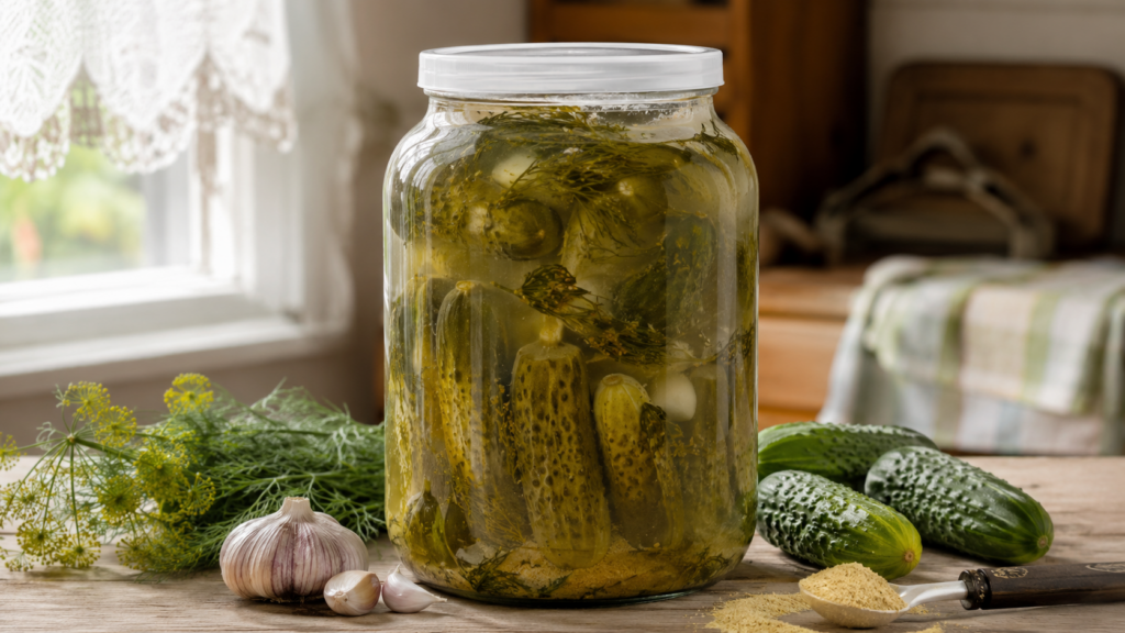 квашеные огурцы с сухой горчицей под капроновой крышкой