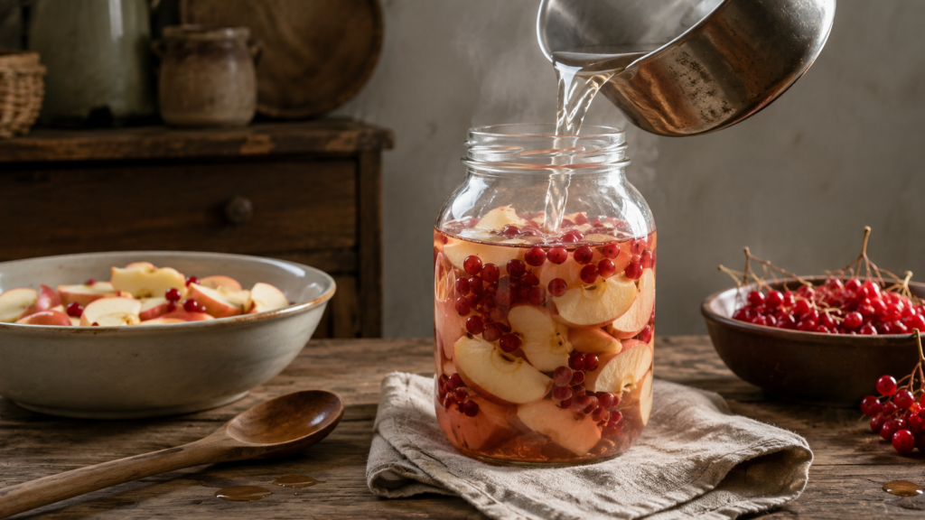горячая заливка компота из яблок и калины