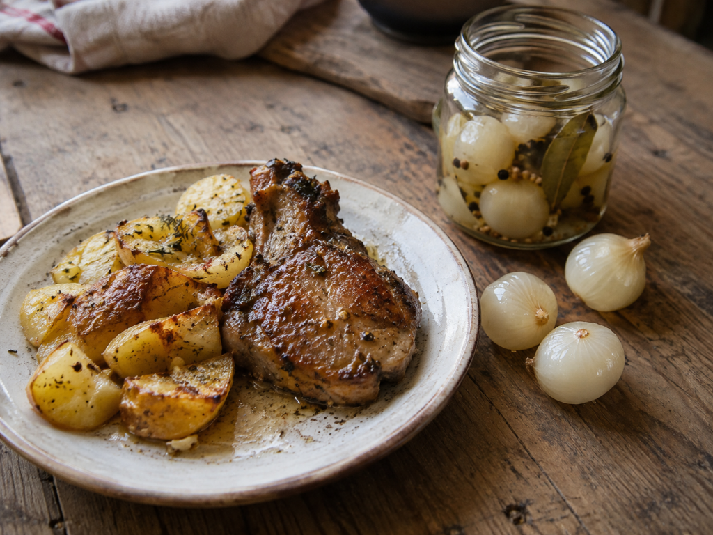 маринованный мелкий лук целиком к мясу и картофелю