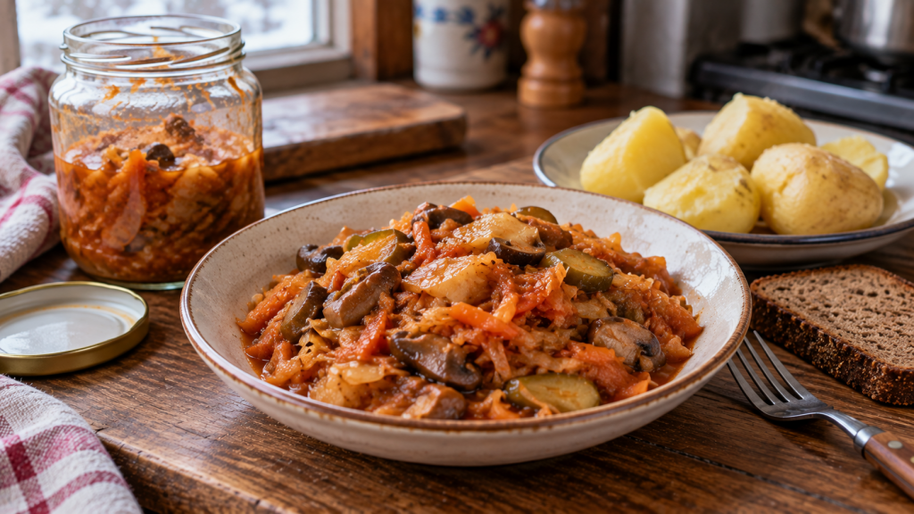 Капустная заготовка с лесными грибами к горячему картофелю