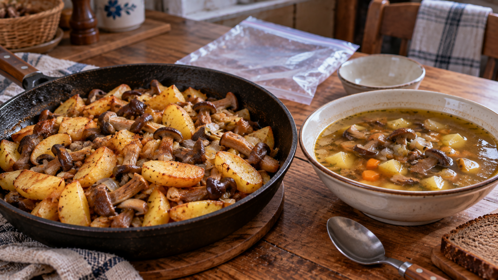 Лесные грибы с картофелем и в домашнем супе